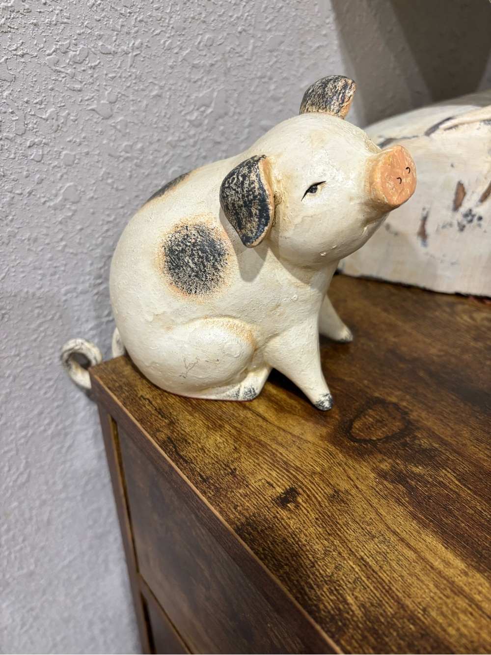 Cast Iron Pig Figurine - Cream with Black Spots NWT